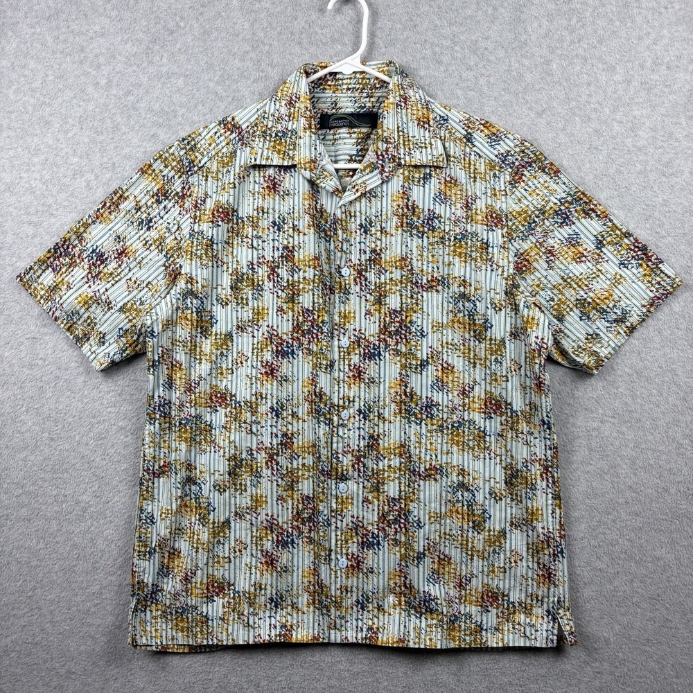 Jhane Barnes Shirt Mens Large Blue Striped Button Up Abstract Camp Collar Disco